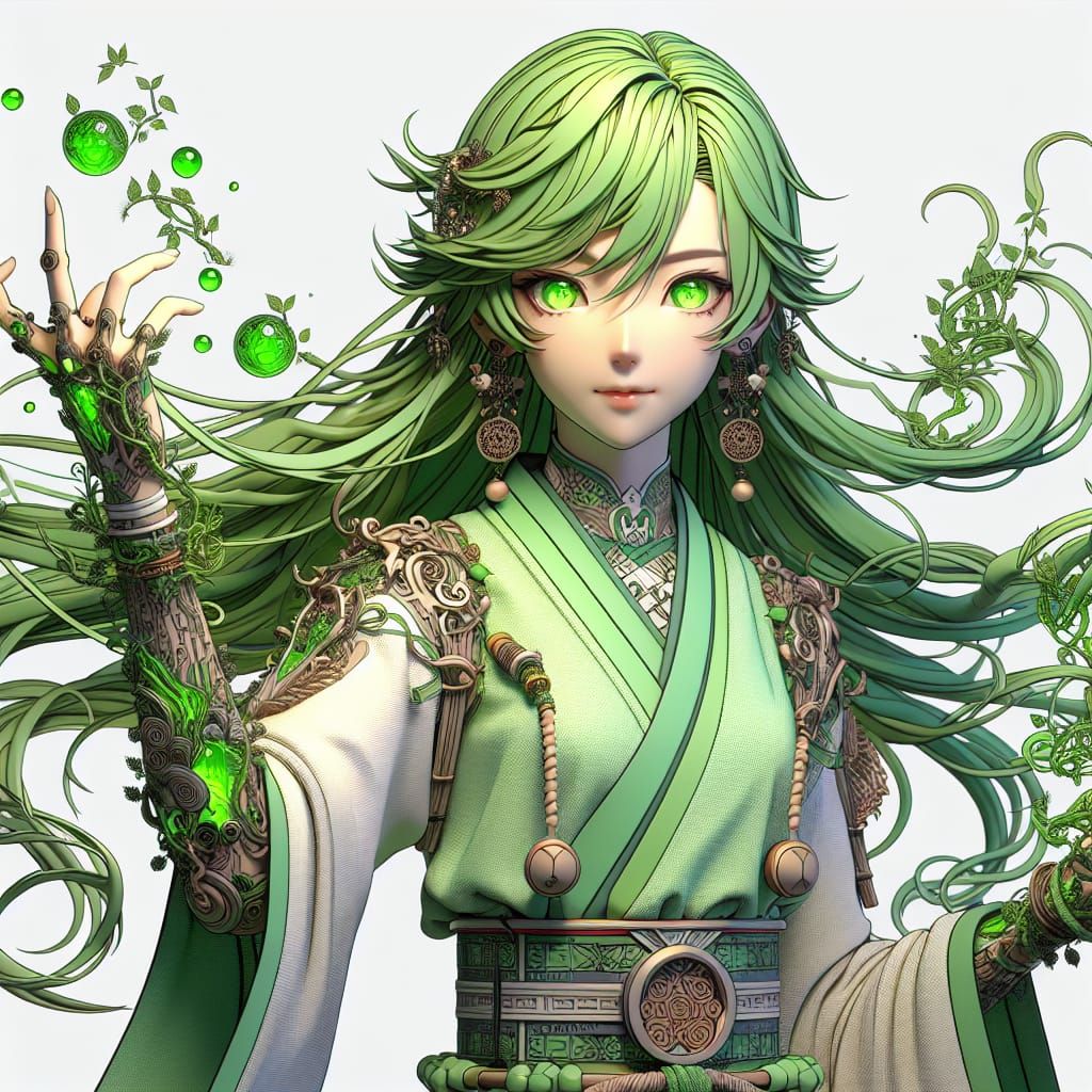 Anime Elementalist Summons Vines in Ukiyo-e Style