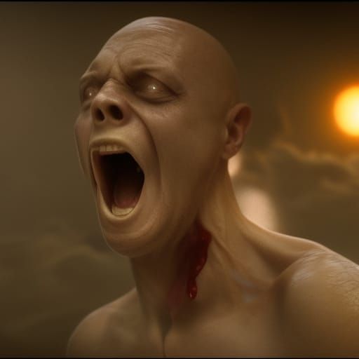 Man Screaming into Infinity: Photorealistic CGI