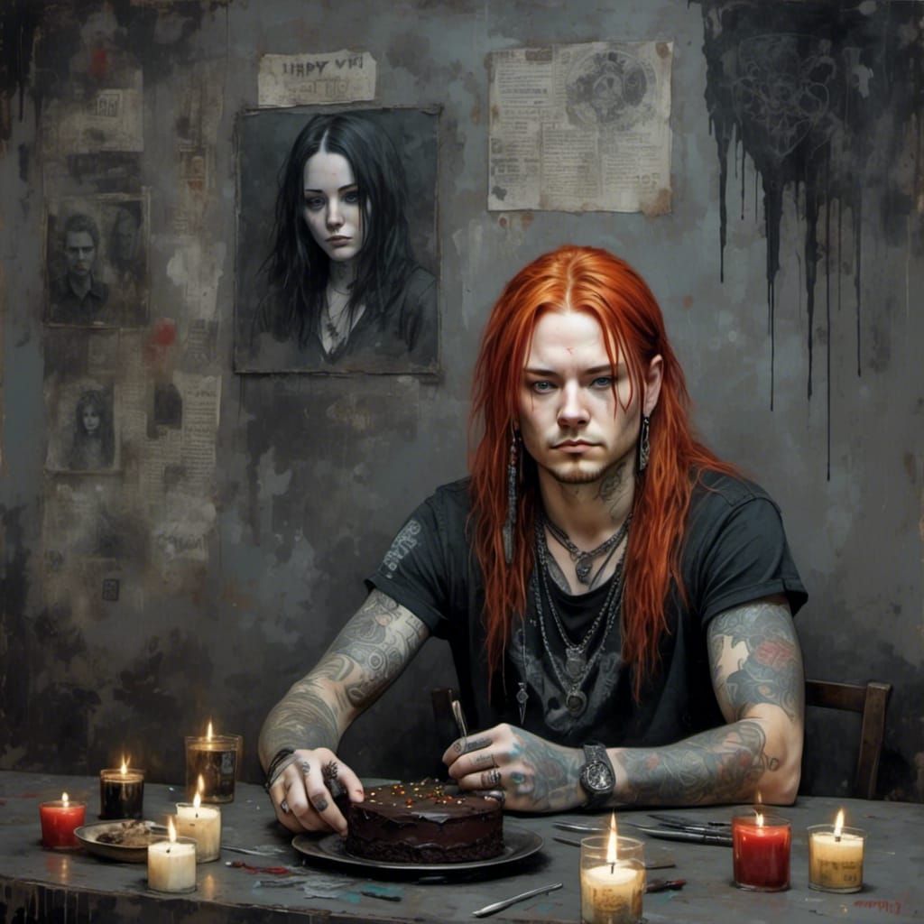 Sad Metalhead Celebrates Alone with Black Birthday Cake