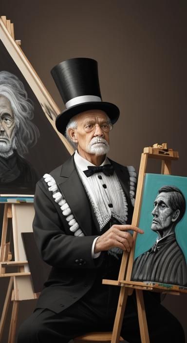 Monochrome Illustration: Old Man at Easel