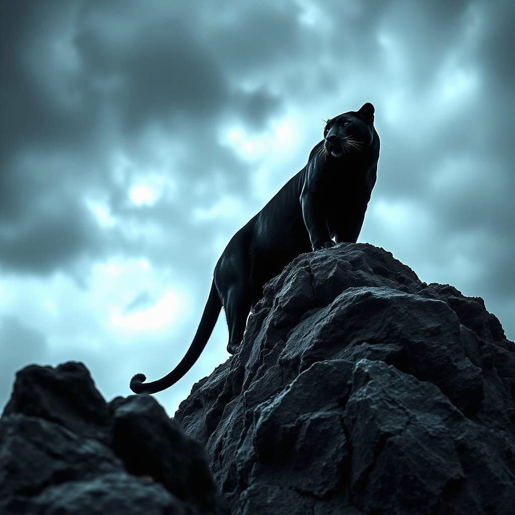 Majestic Black Panther on Rocky Outcrop