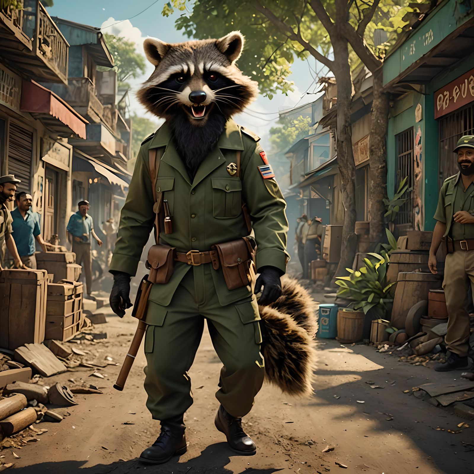 Raccoon Humanoid in Fidel Castro Cosplay