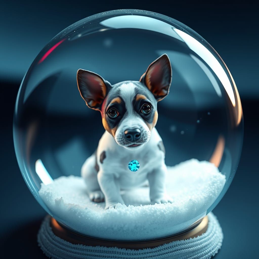 A gemstone jack russell terrier inside a snow globe