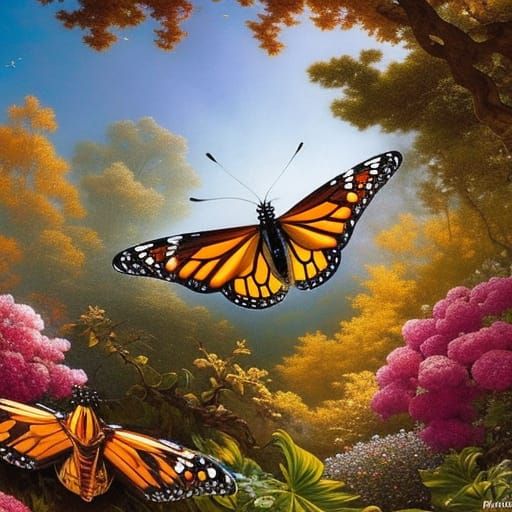 A monarch butterfly in flight...