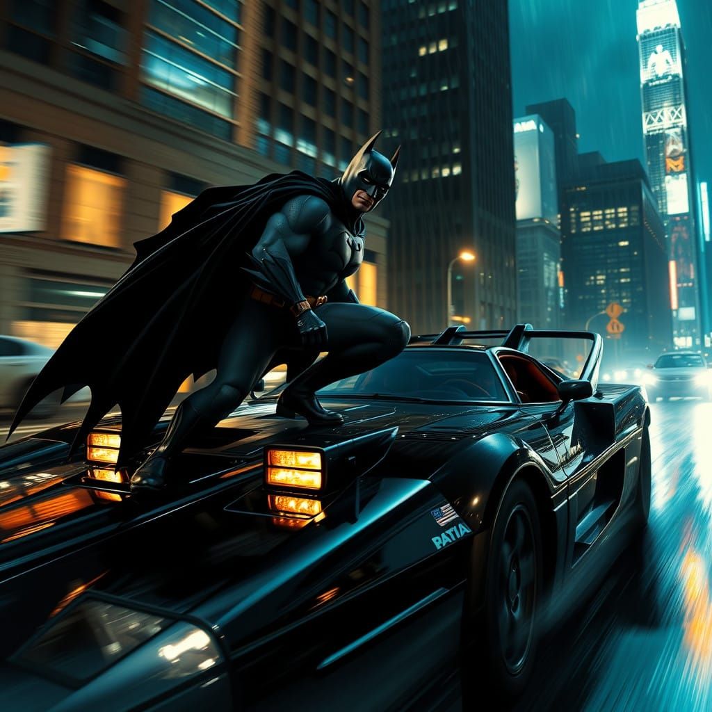 Batman Speeds Through Gritty Gotham City Streets at Night