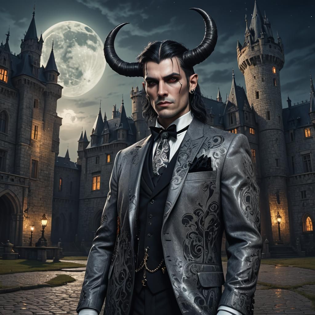 Gothic Man with Horns in Dark Fantasy Style