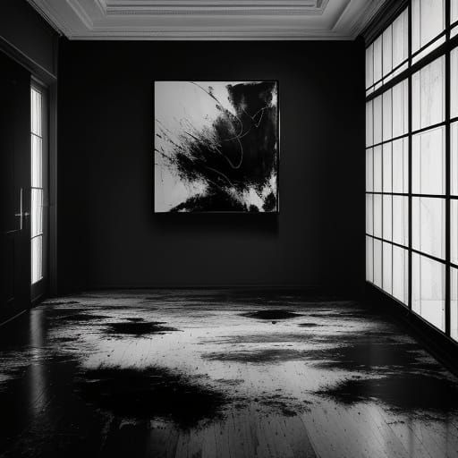 Moody Oil Painting Dominates the Frame in High Contrast Blac...