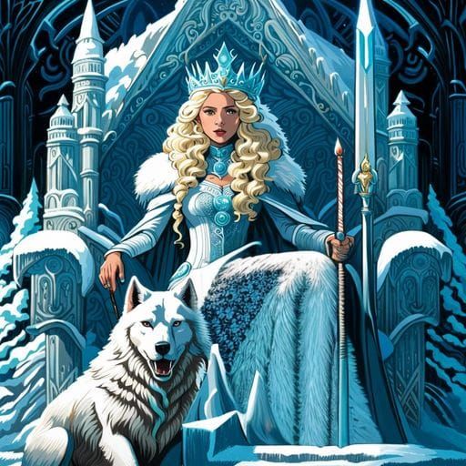 Snow Princess on Ice Throne: Dark Fantasy Masterpiece