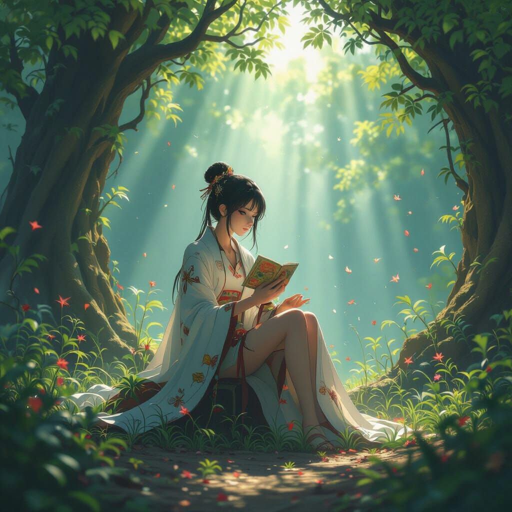 Ethereal Figure Against Darkness in 3D Anime Style