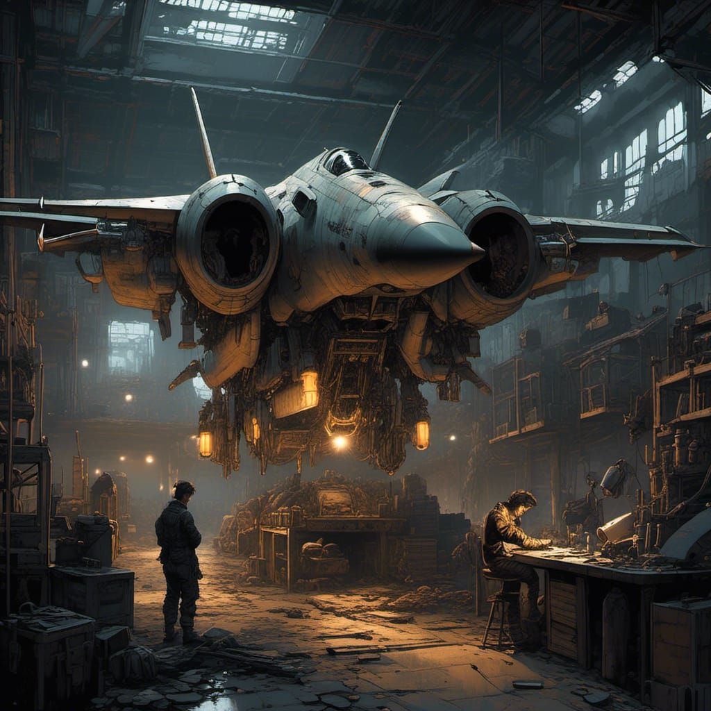 Mecha Fighter Jet Disassembly in Warehouse