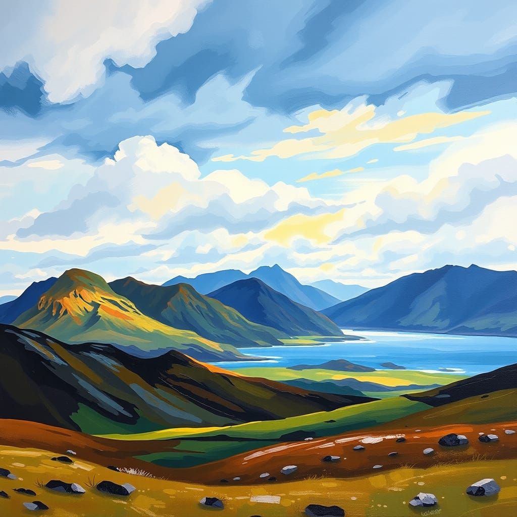 Skye Landscape in Vibrant Gouache Style