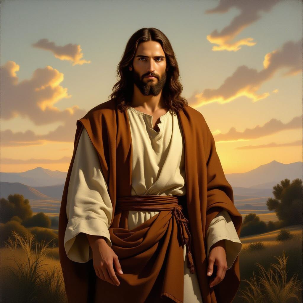 Jesus in Serene Landscape: Baroque Style