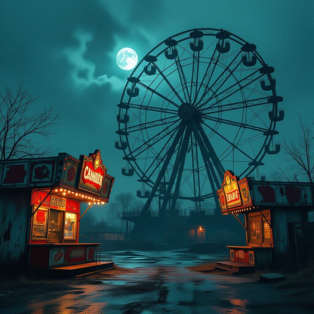 Creepy Abandoned Carnival with Steam-Powered Machine