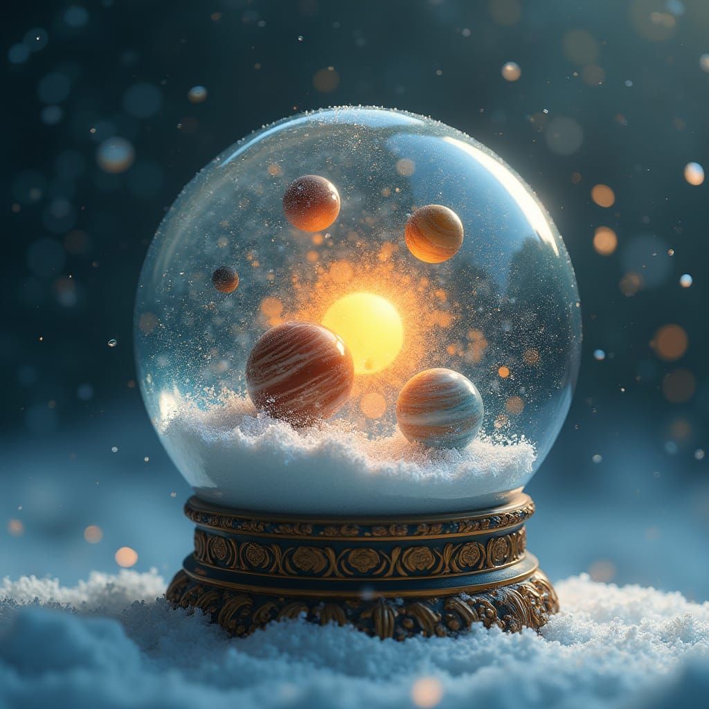 A Celestial Snow Globe in Whimsical Style