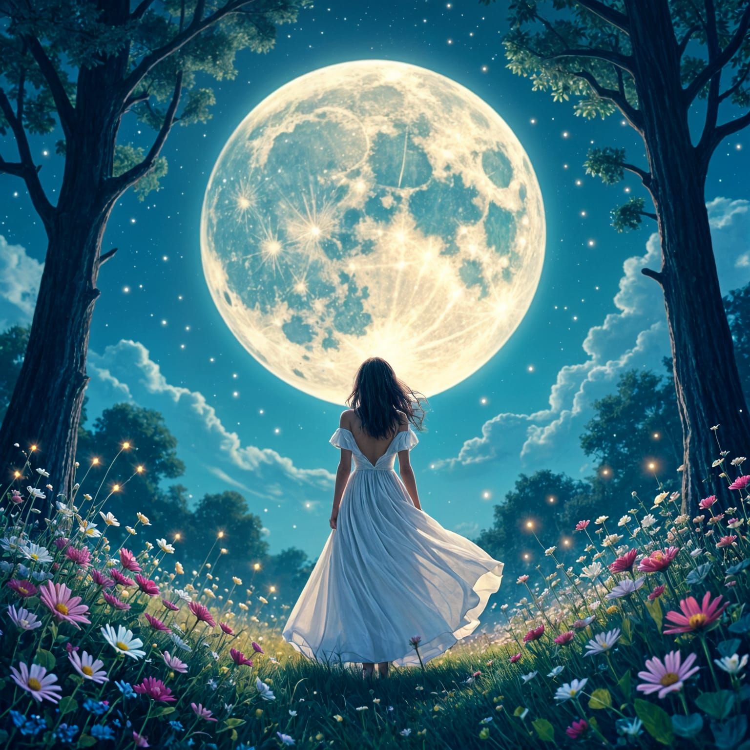 Surreal Beauty of a Flower Moon Night