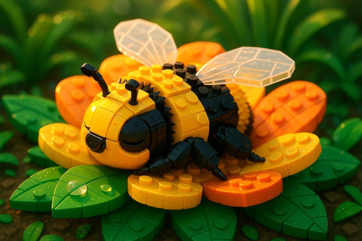Lego Bumblebee Taking a Nap: Digital Illustration