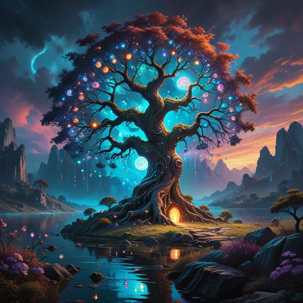 Multidimensional Tree Portal in Vibrant, Painterly Style