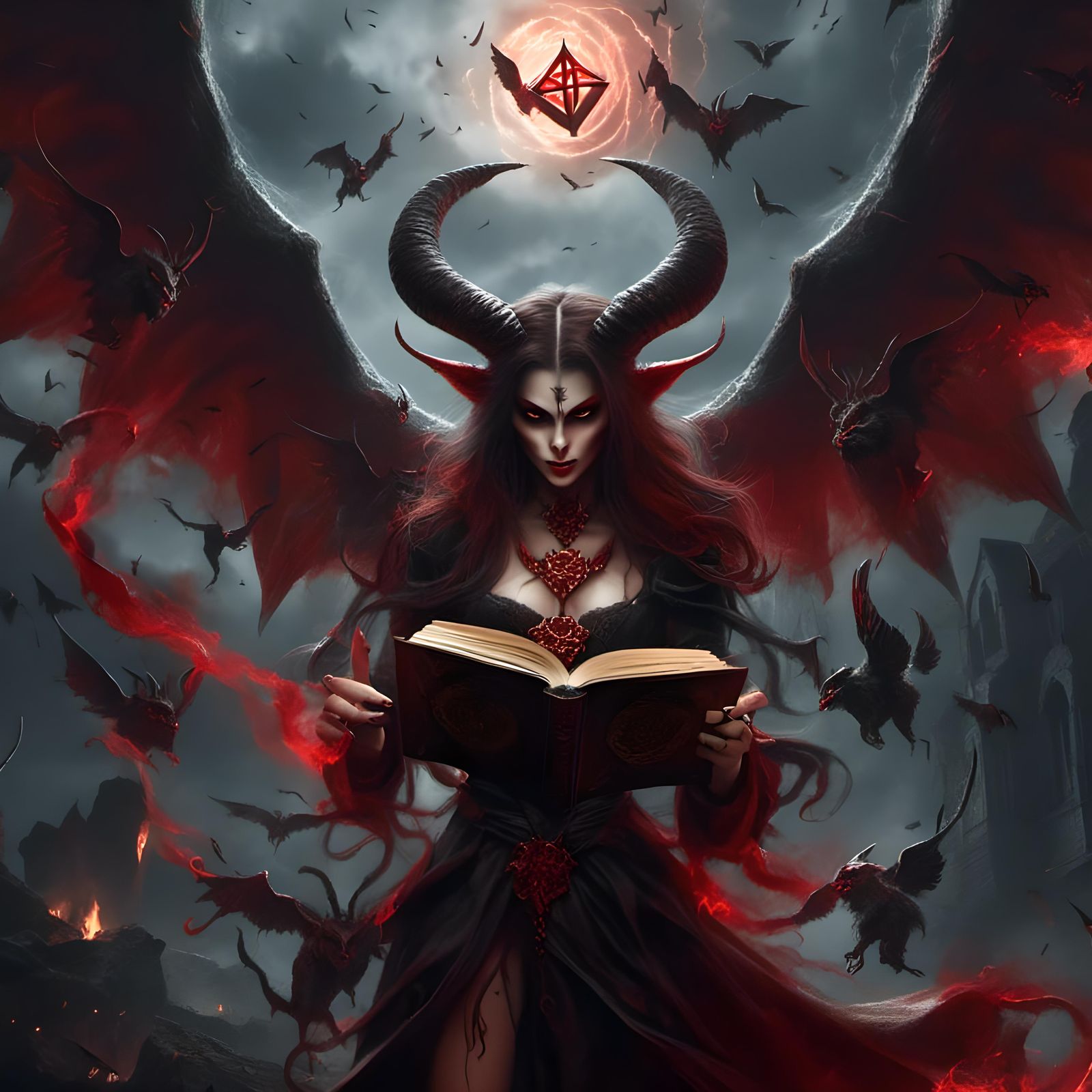 Fantasy Devil with Spell Book and Pentacle