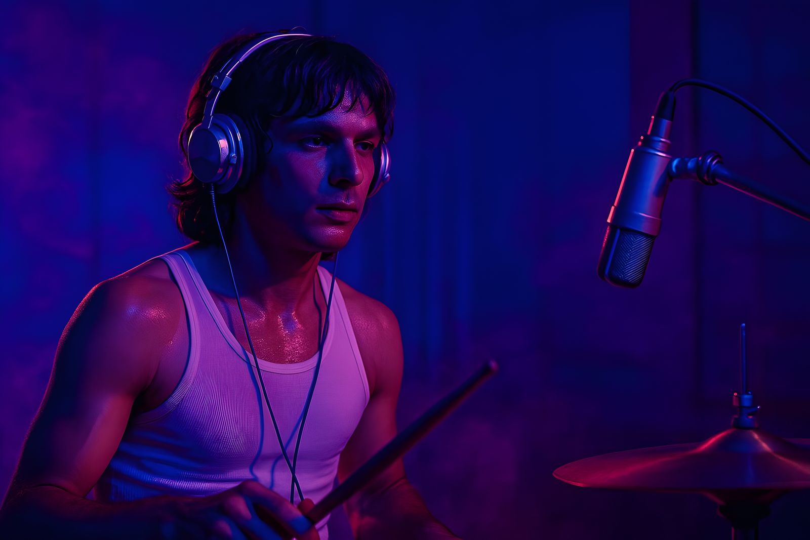 1970s Drummer in Retro Royal Blue Studio