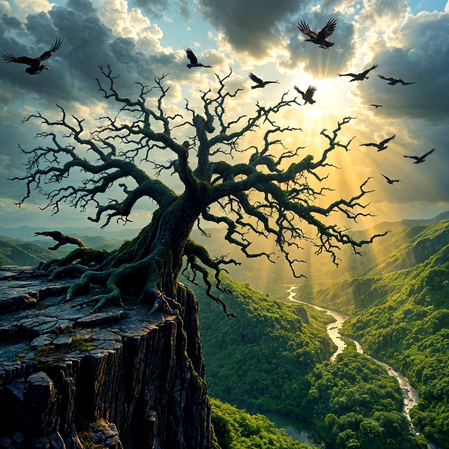 Twisted Tree Masterpiece on Rocky Cliffside