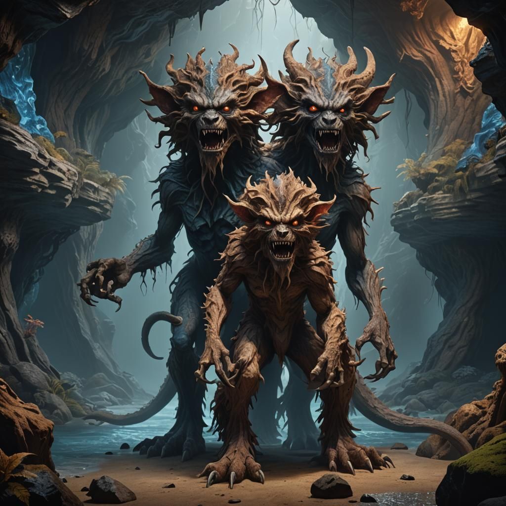 Demogorgon in Blue Cave, Fantasy Concept Art