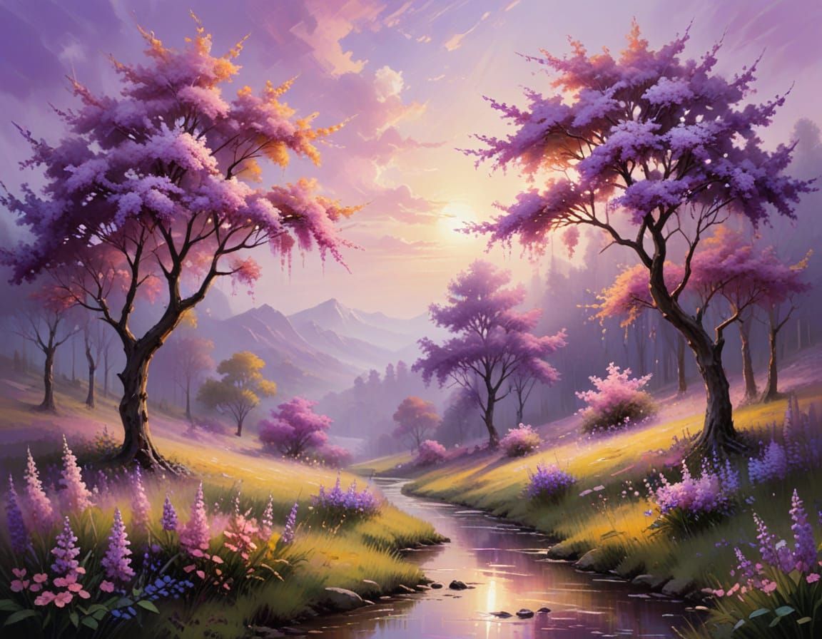Surreal Landscape with Soft Focus and Vibrant Purple Hues