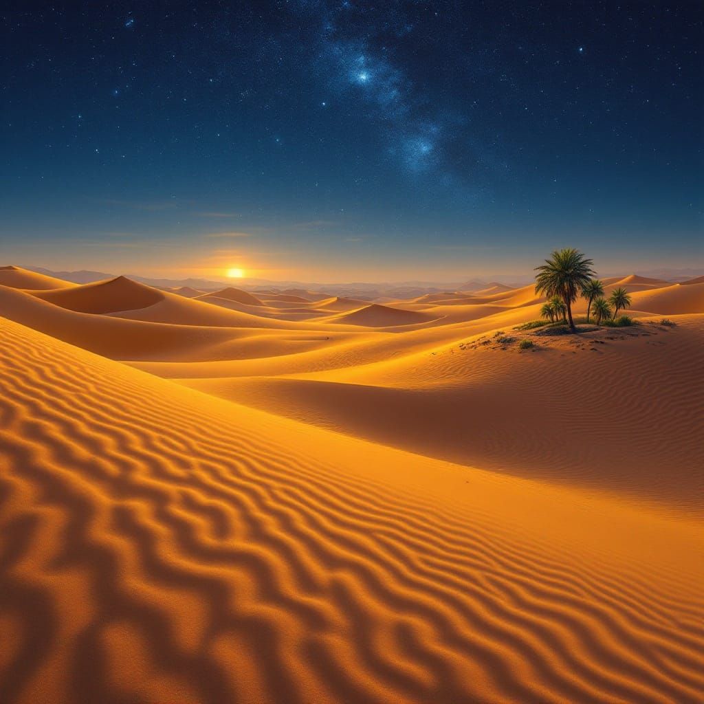 Twilight Desert Oasis in Dreamy, Surreal Style