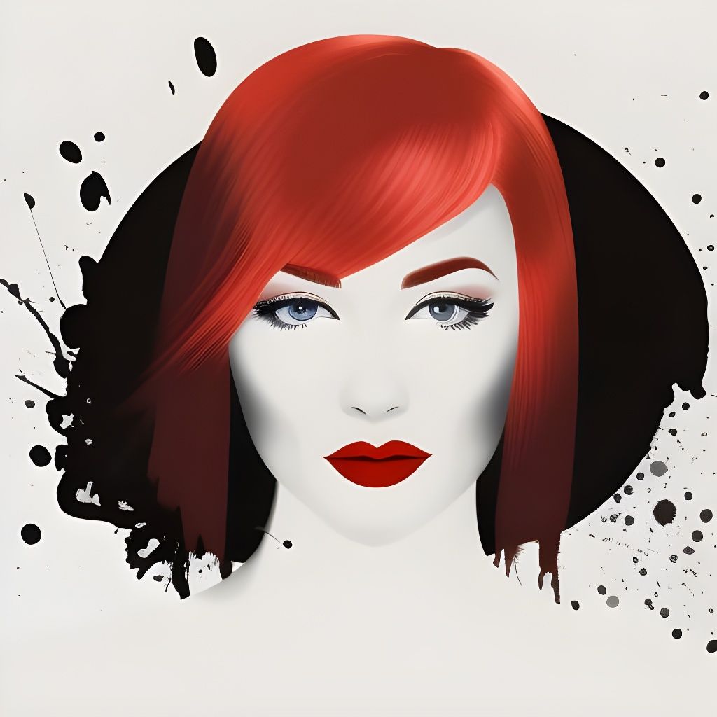 Minimalist Portrait of Redhead with Ink Splash