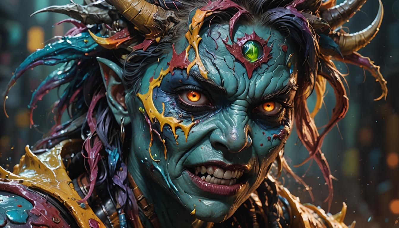 Detailed Female Monster in Splash Art Style