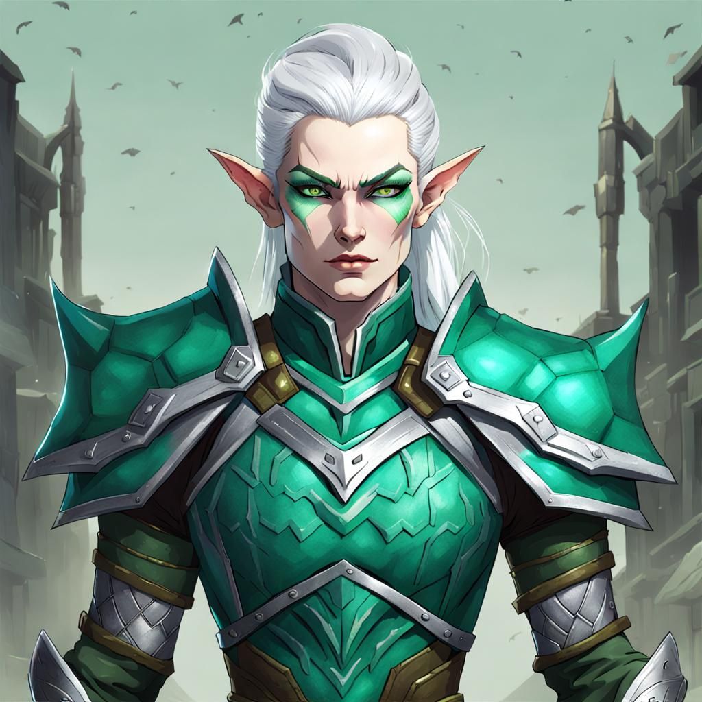 Stern Elf Woman in Teal Armor