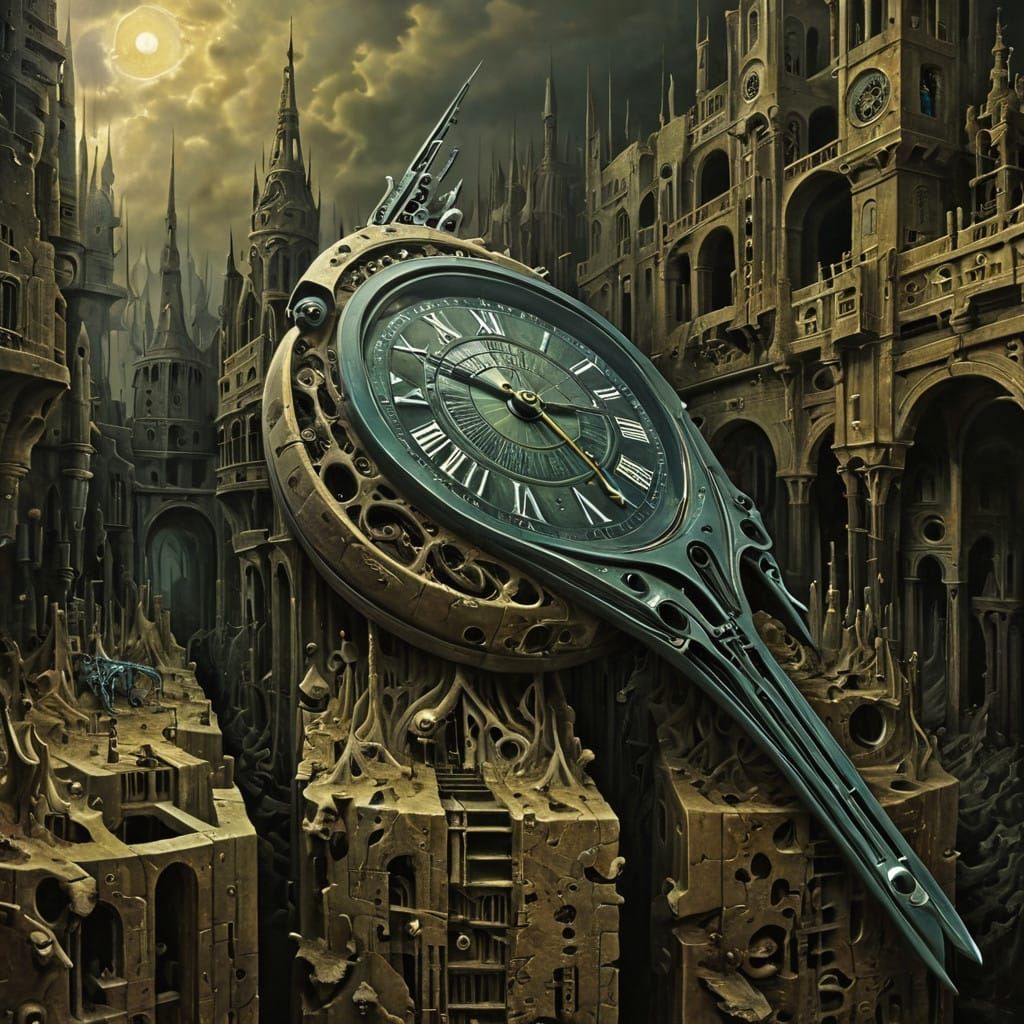 Surreal Dreamscape with Melting Clocks and Distorted Geometr...
