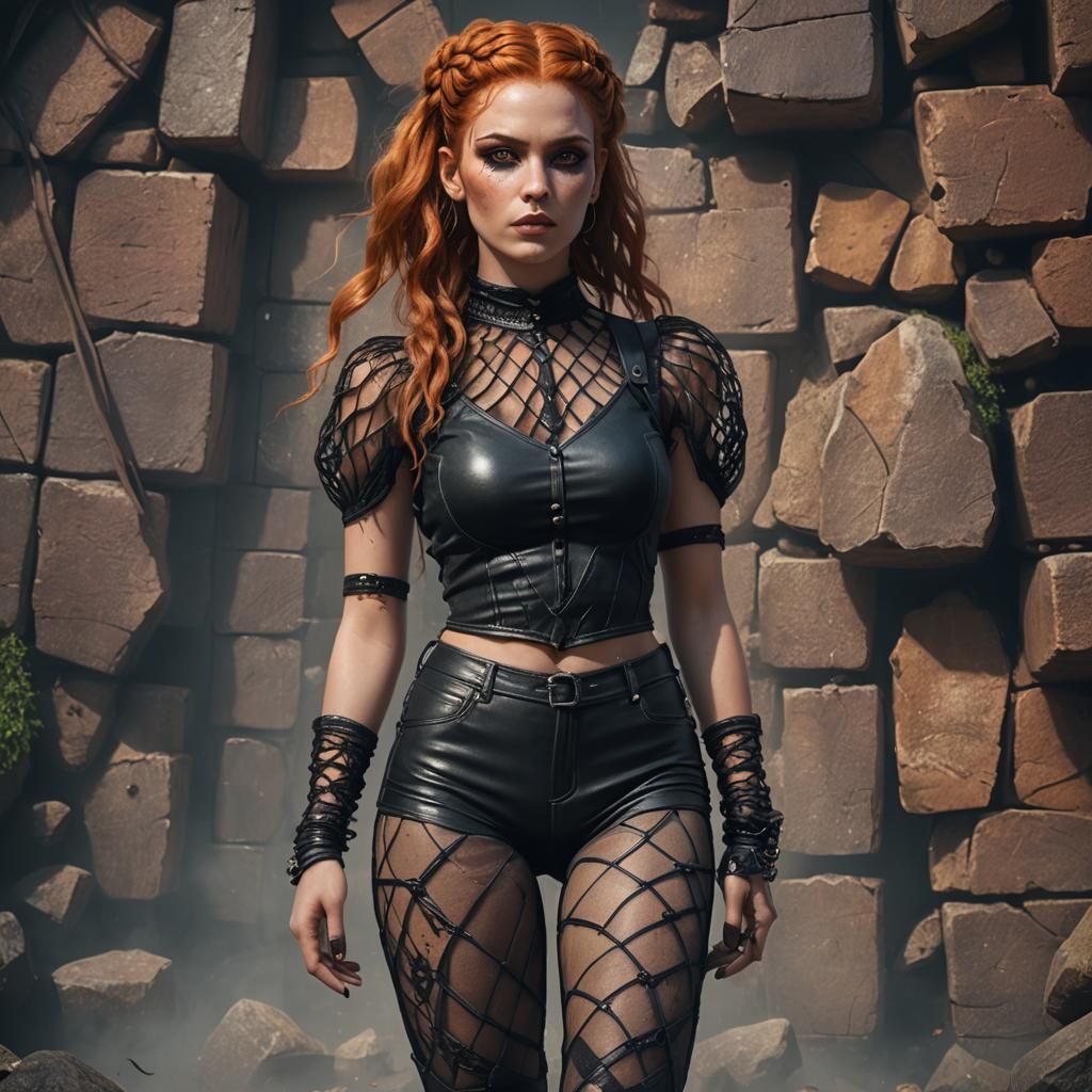 Woman in Mesh Top: Detailed Fantasy Concept Art