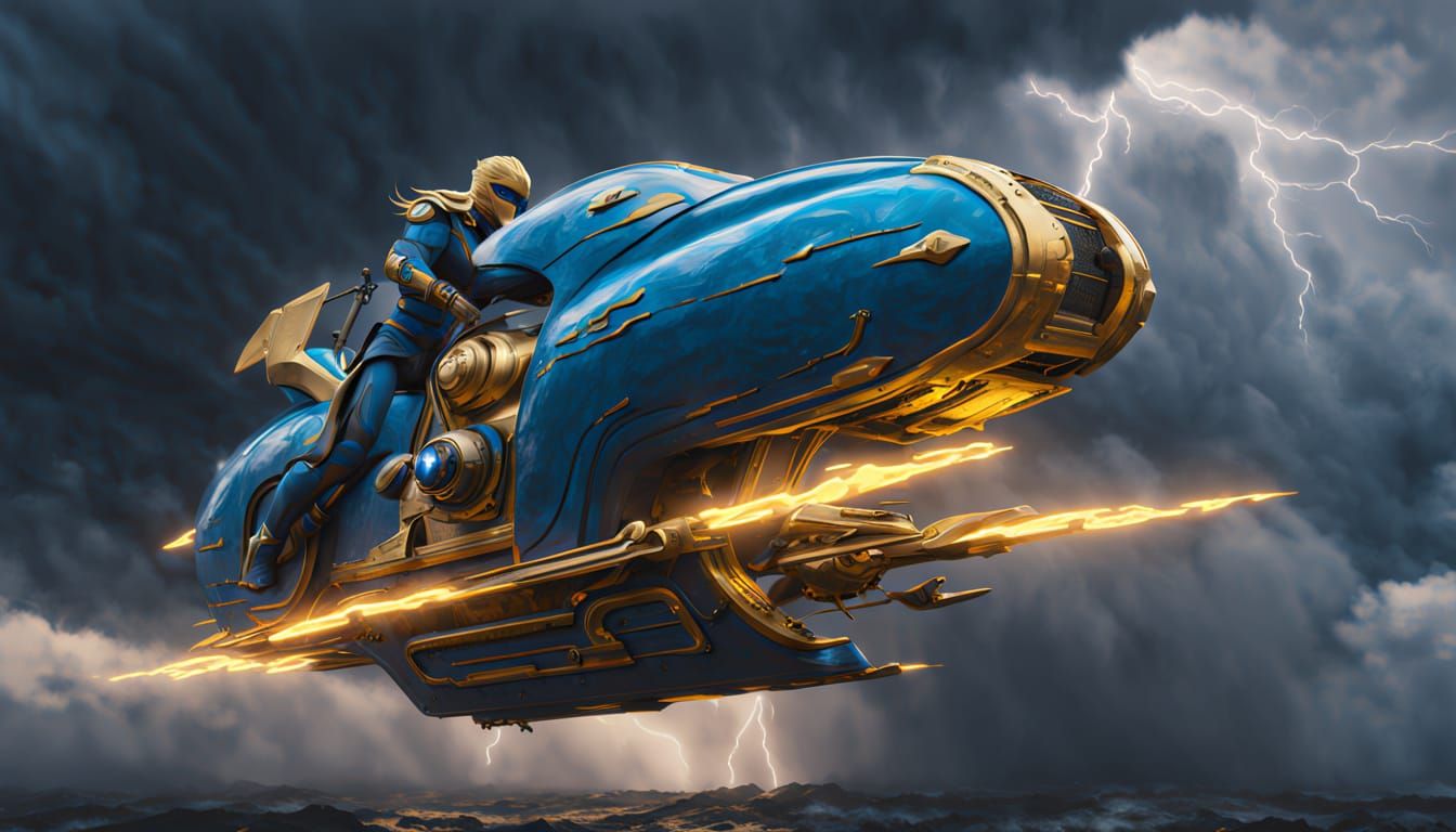 Windrider Machine on Storm's Edge, Hyper-Realistic Fantasy