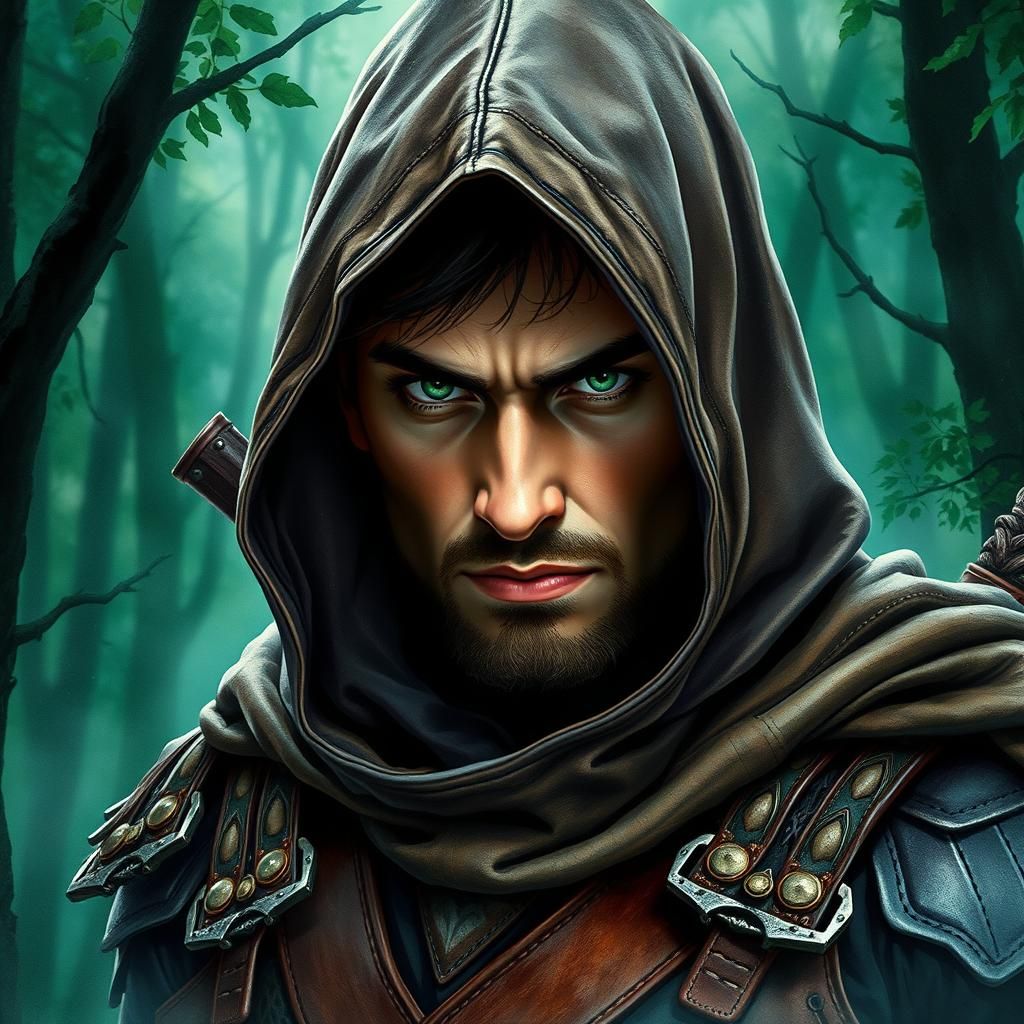 Mysterious Rogue Portrait in Watercolor Style