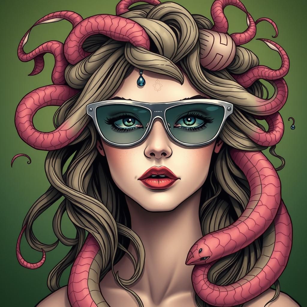 Ethereal Medusa with Sunglasses in Art Nouveau Style