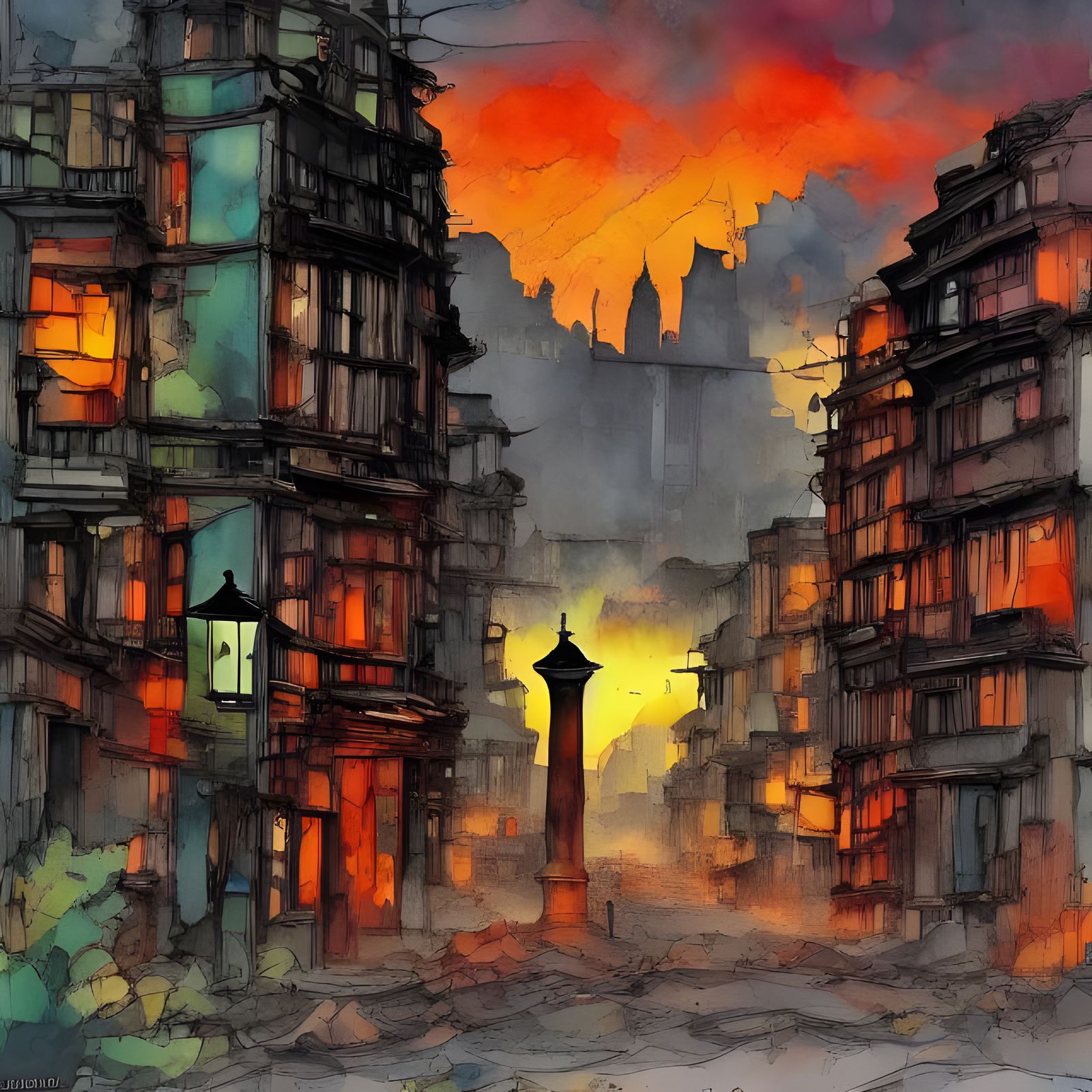 Detailed Post-Apocalyptic Gothic Art in Film Noir Style