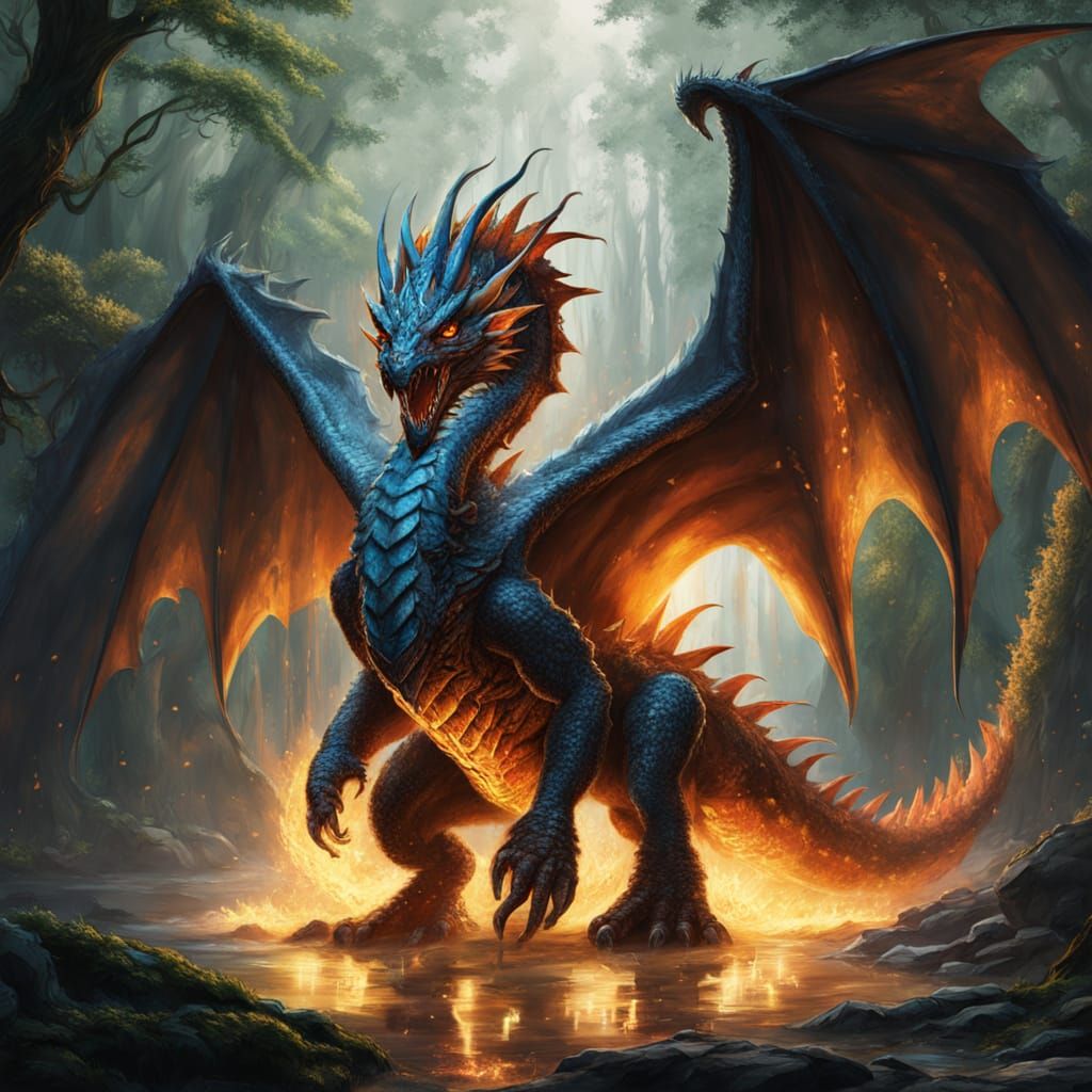 Mystical Fire Nature Dragon Emerges from Rainforest Fog