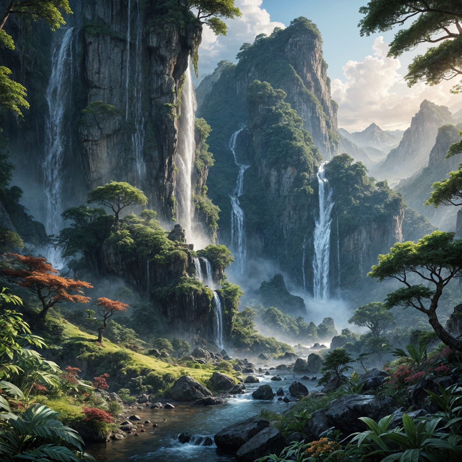 Misty Mountain Peak at Sunrise, Digital Art