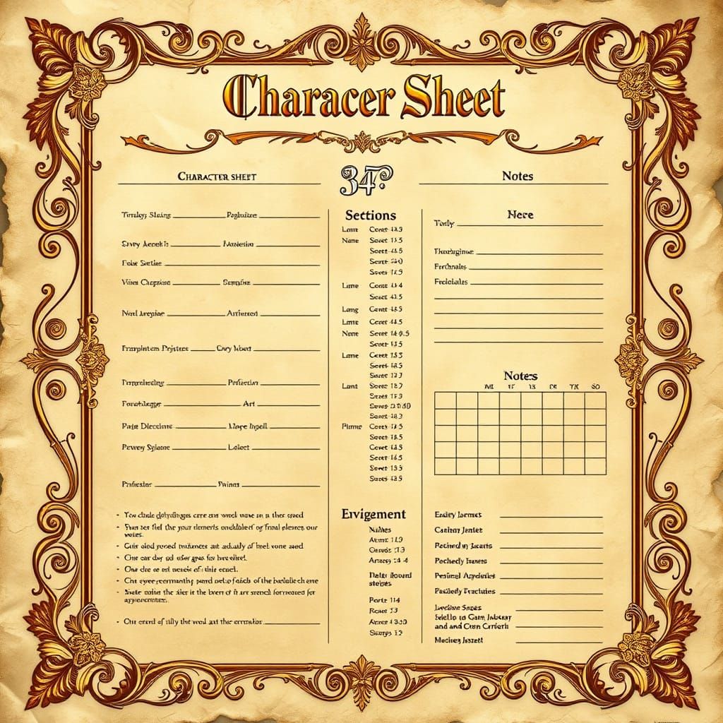 Ornate Character Sheet for Tabletop RPGs