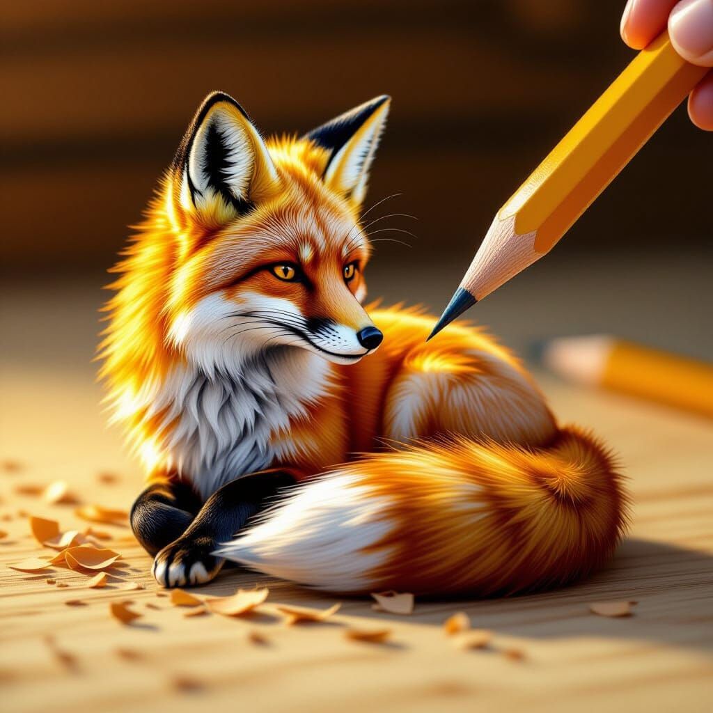 Hyperrealistic Pencil Drawing: Fox Silhouette