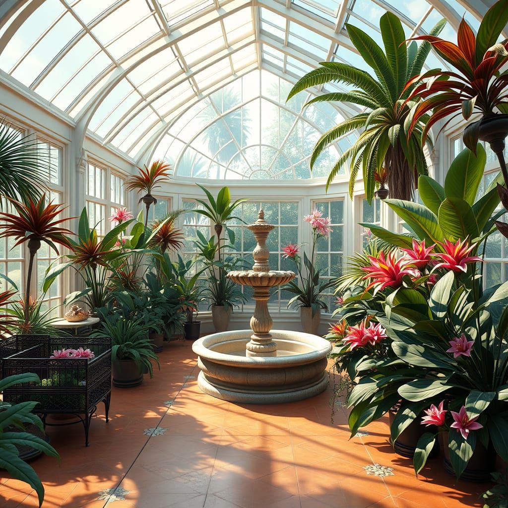 Exotic Conservatory: A Botanical Fusion in Matte Painting St...