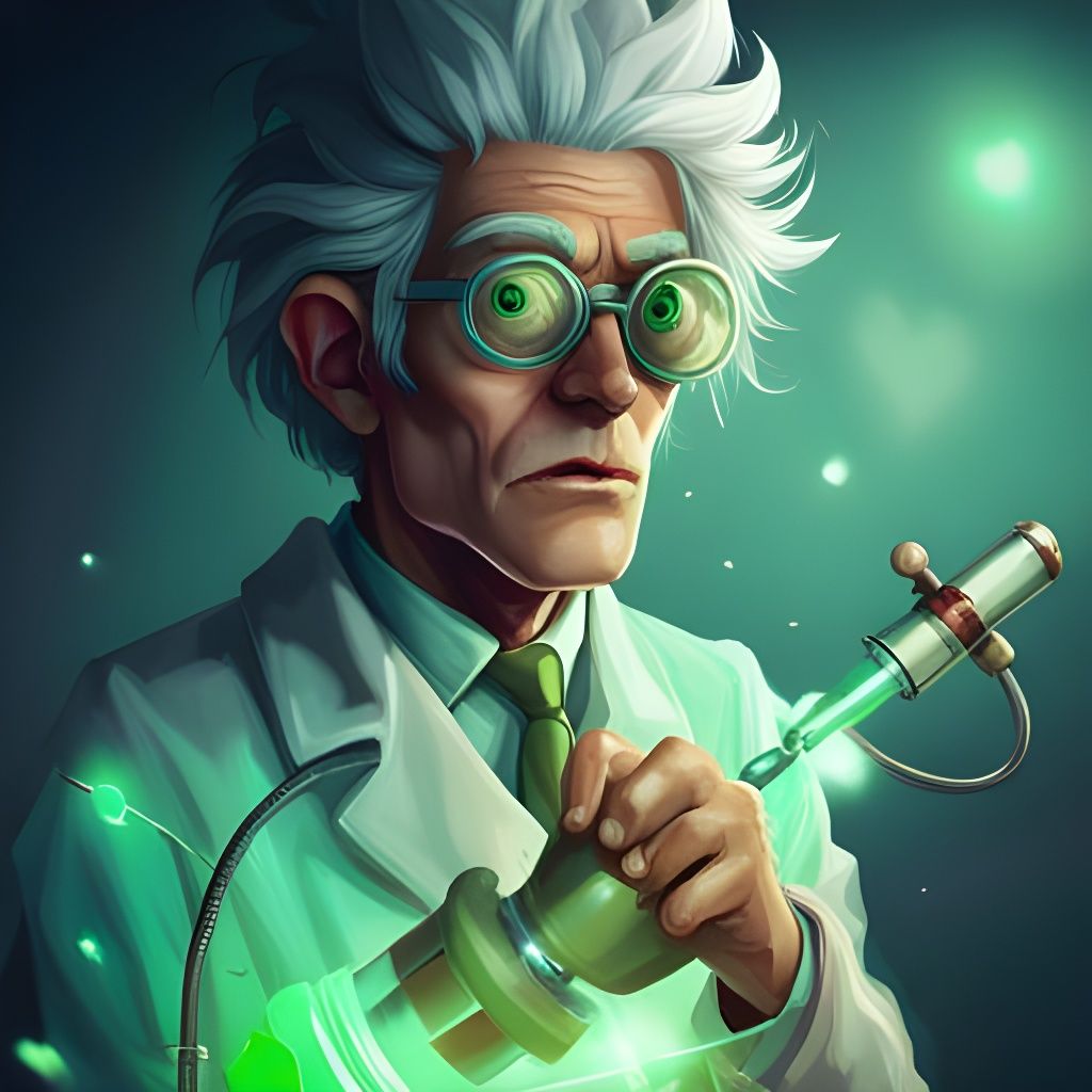Mad Scientist Pulling Lever in Surreal Laboratory