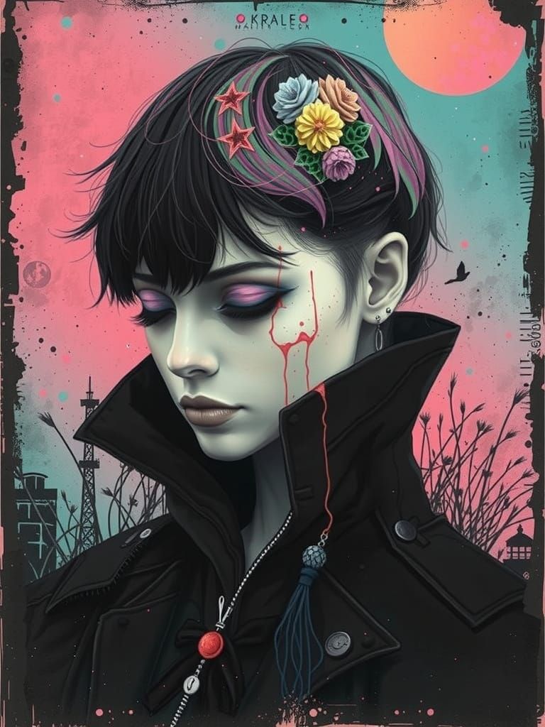 Gothic Goddess in Vibrant Watercolour