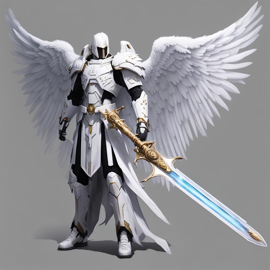 Archangel with White Wings and Big Sword