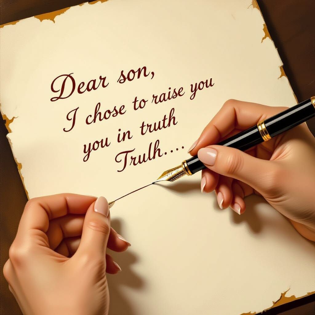 Hand Writing "Dear Son, I Chose to Raise You in Truth"