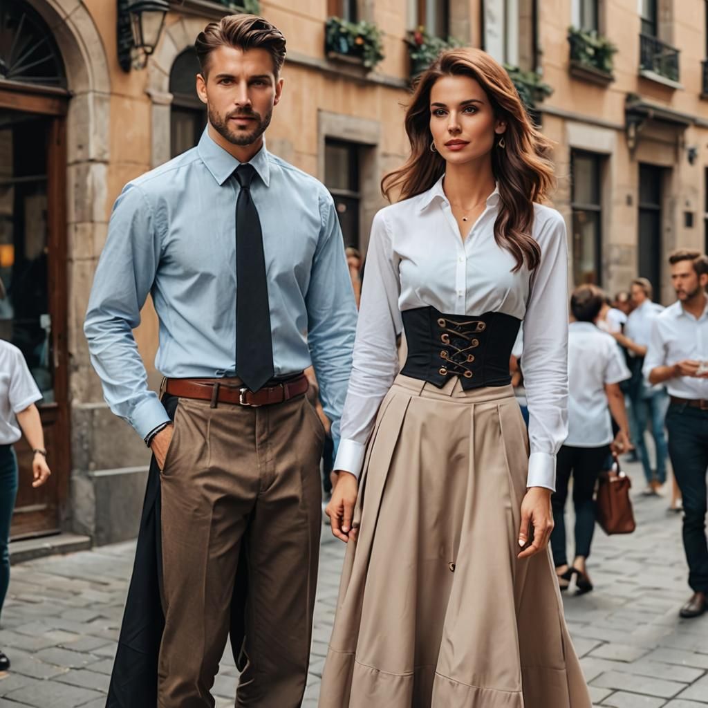 Stylish Couple in Colorful Modern Fashion