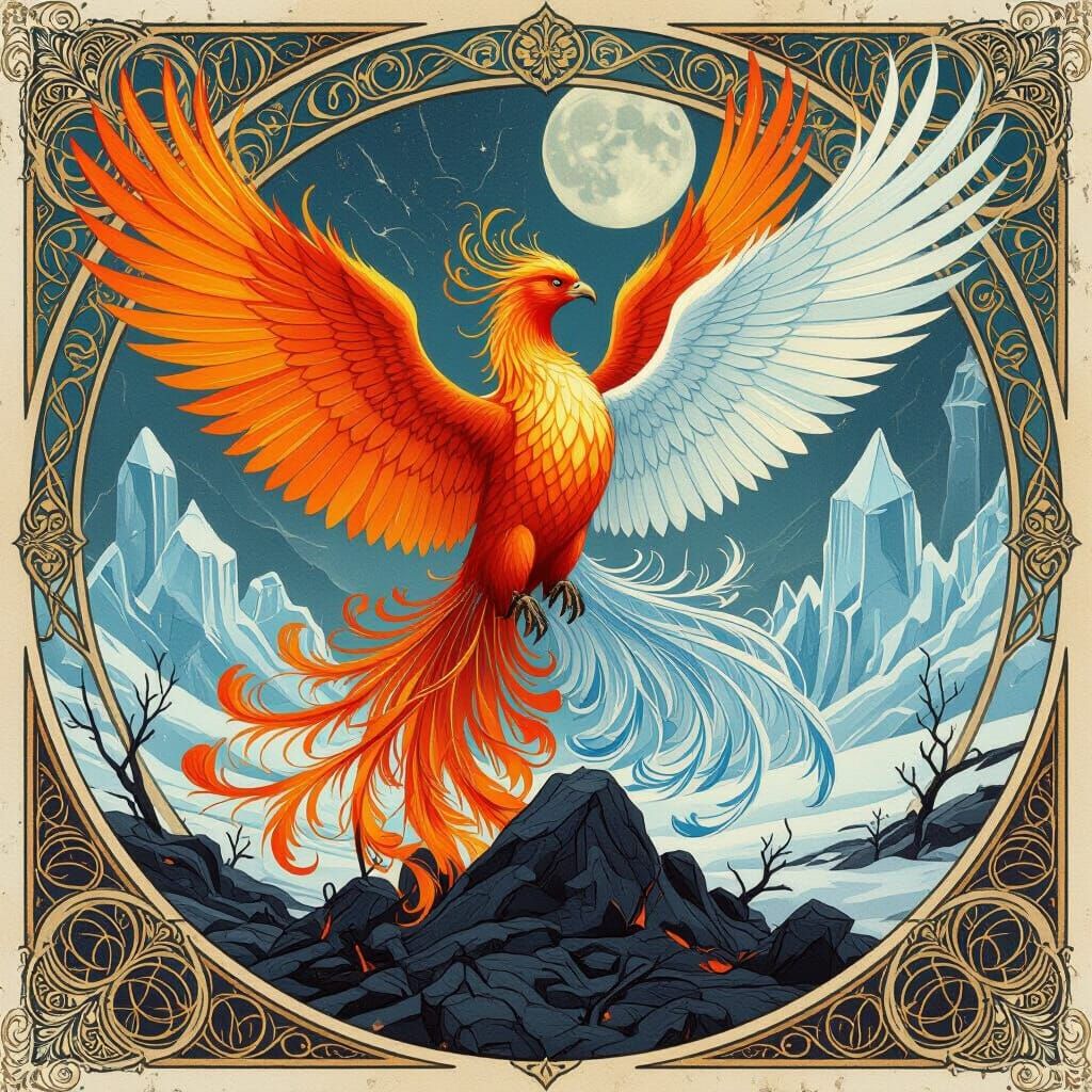 Phoenix Transformation in Art Nouveau Style