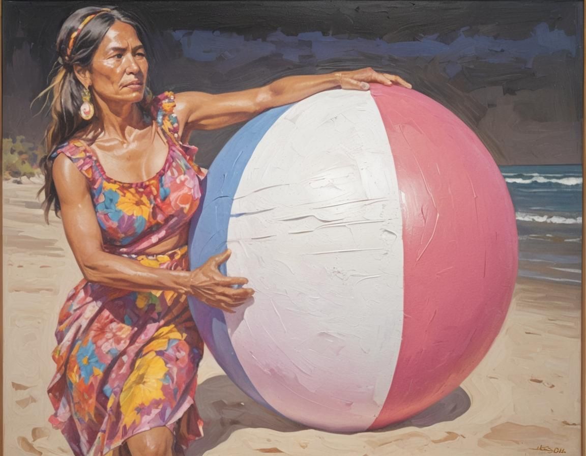 Apache Woman with Beach Ball, Tropical Pop Art