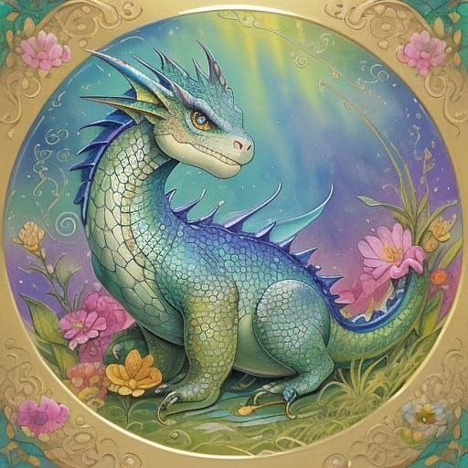 Whimsical Fantasy Dragon in Vibrant Paradise