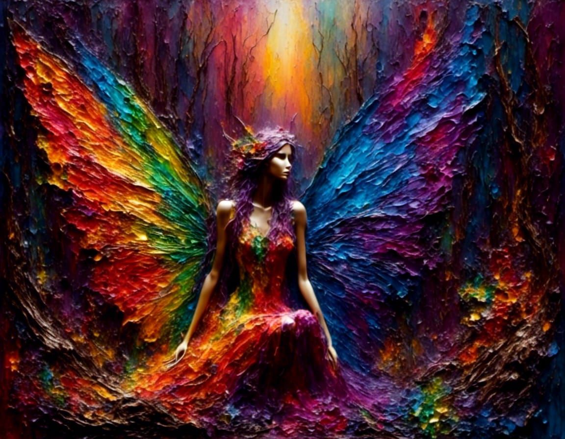 Fairy in Woodland Clearing: Abstract Impasto Style